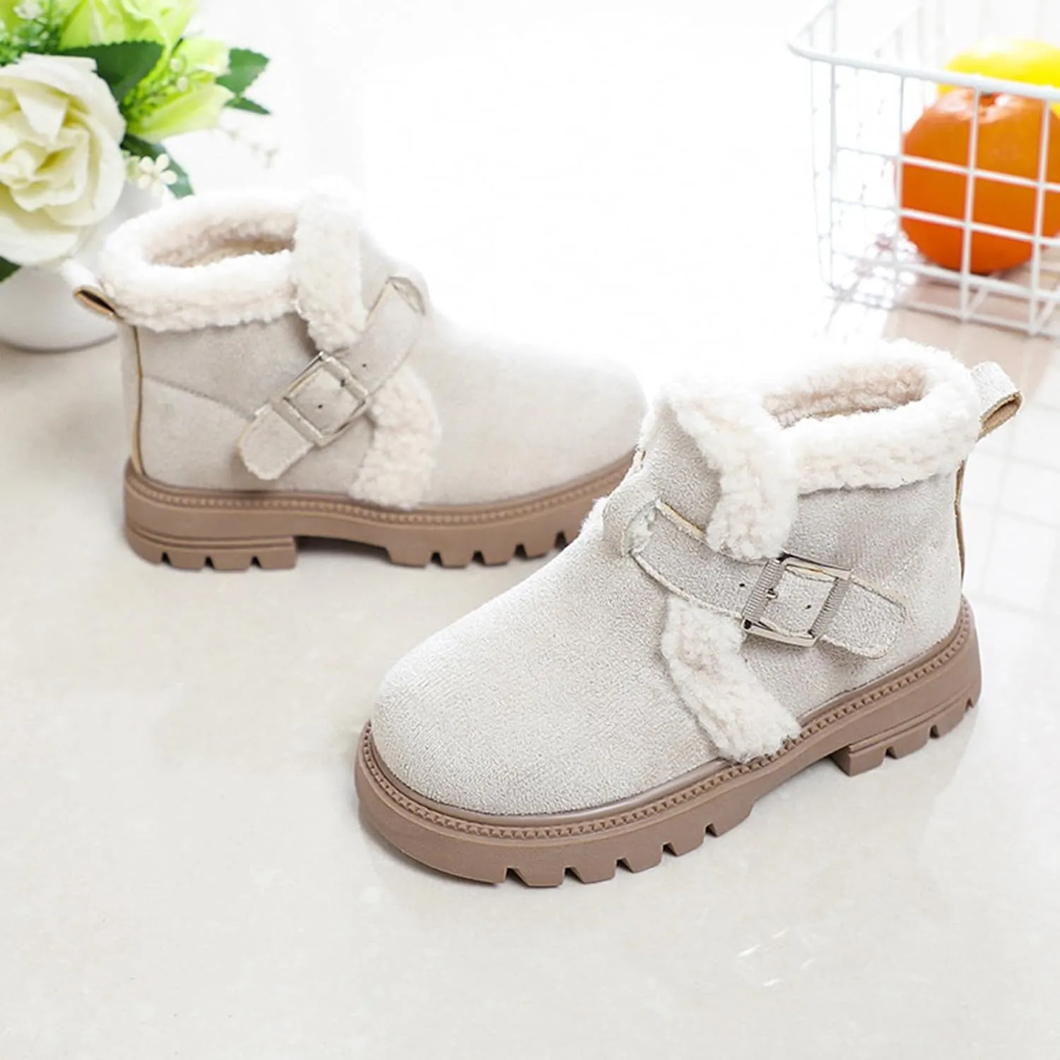 Snow Boots for Girls Boots Kids Boys Girls Winter Zipper Warm Faux Fur Fuzzy Cozy Walking Ankle Boots