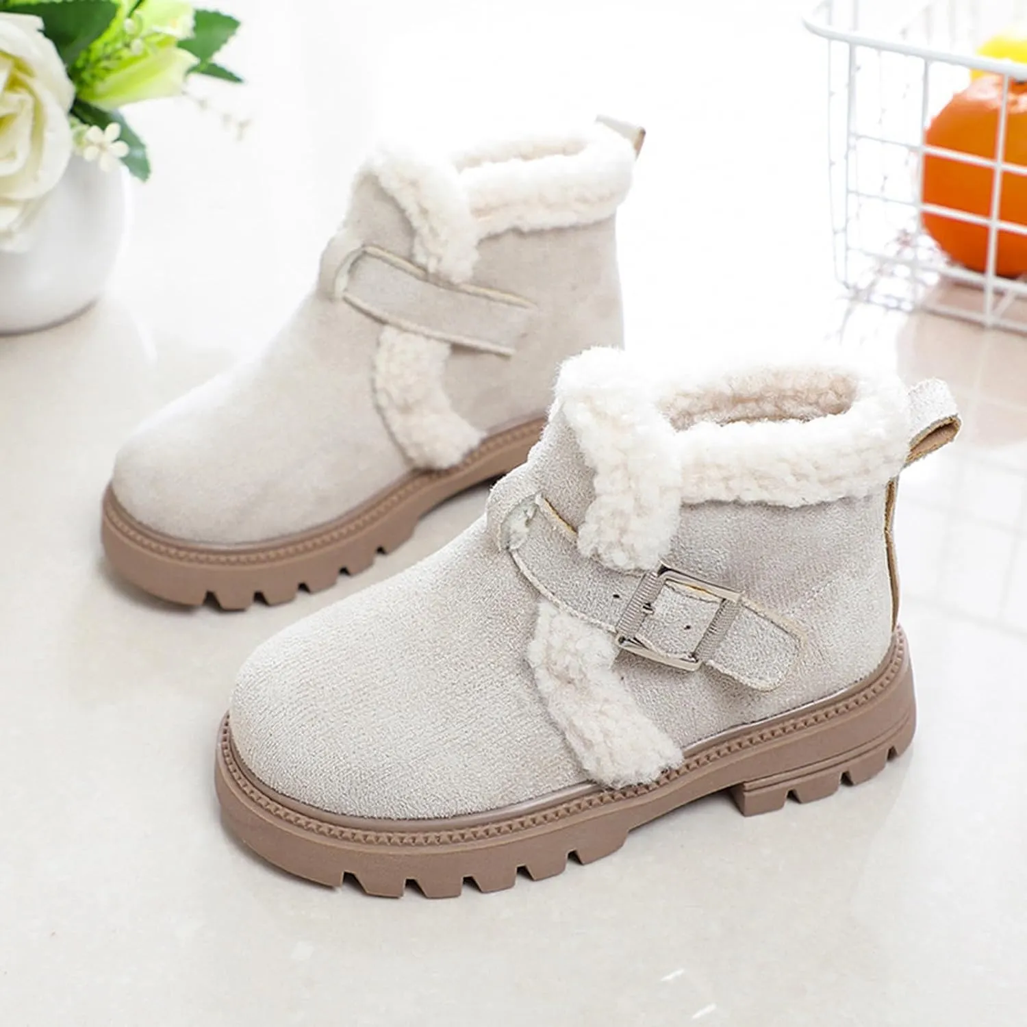 Snow Boots for Girls Boots Kids Boys Girls Winter Zipper Warm Faux Fur Fuzzy Cozy Walking Ankle Boots