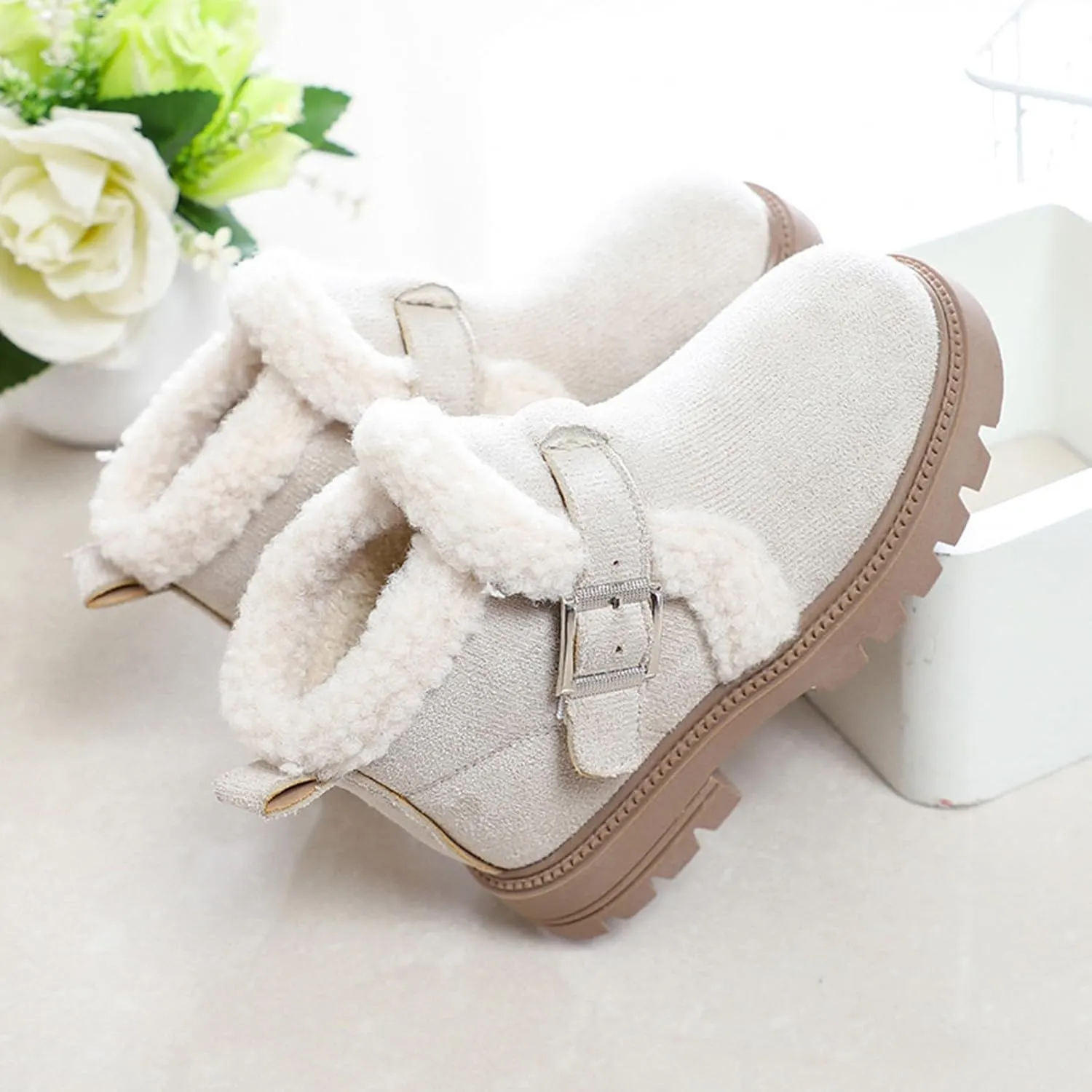 Snow Boots for Girls Boots Kids Boys Girls Winter Zipper Warm Faux Fur Fuzzy Cozy Walking Ankle Boots