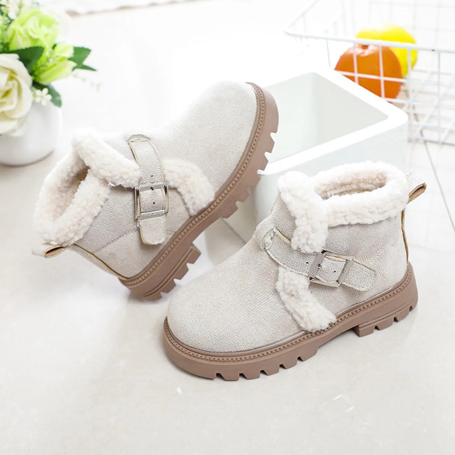 Snow Boots for Girls Boots Kids Boys Girls Winter Zipper Warm Faux Fur Fuzzy Cozy Walking Ankle Boots