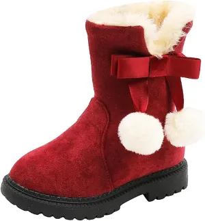 Snow Boots for Girls Boots Kids Winter Faux Fur Warm Snow Ankle FuzzyChic Kid's Bow Boots for Little Kid