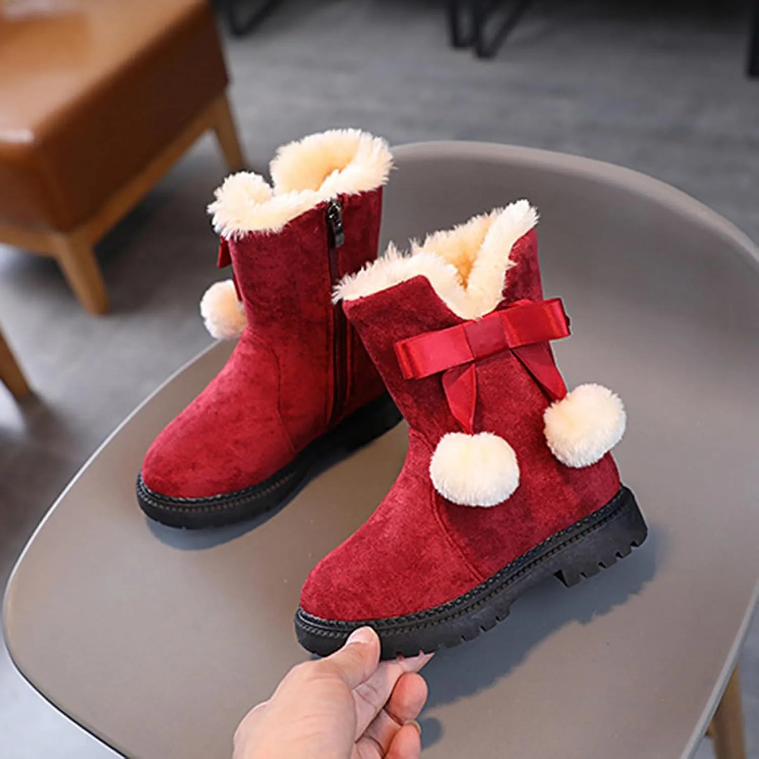 Snow Boots for Girls Boots Kids Winter Faux Fur Warm Snow Ankle FuzzyChic Kid's Bow Boots for Little Kid