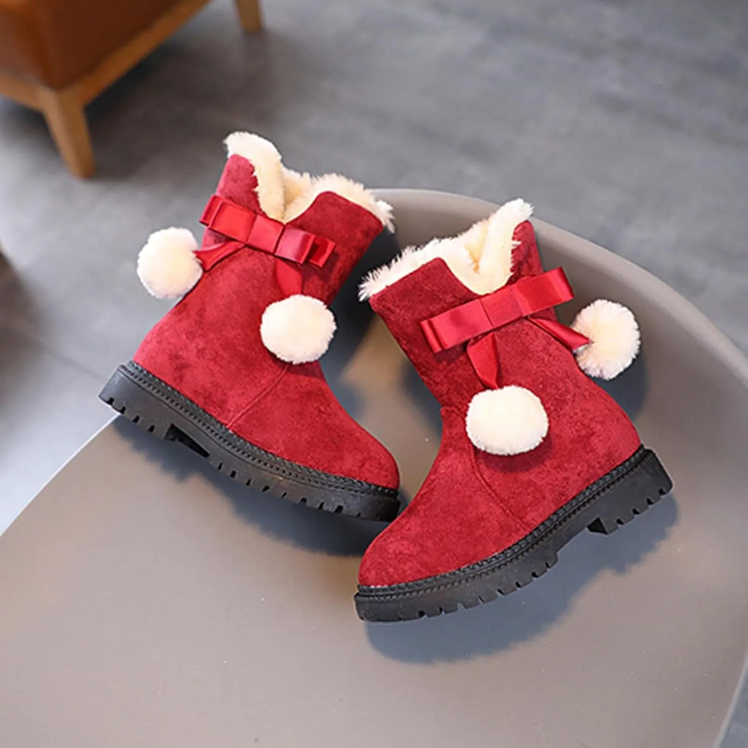 Snow Boots for Girls Boots Kids Winter Faux Fur Warm Snow Ankle FuzzyChic Kid's Bow Boots for Little Kid