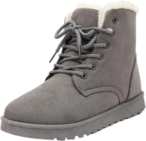 Snow Boots for Women Faux Furry Lined Ankle Booties Low Heel Suede Leather Lace Up Boots Casual Comfort Slip on Fall Winter Short Boots Side Zipper Wide Width Ladies Boots Women Booties