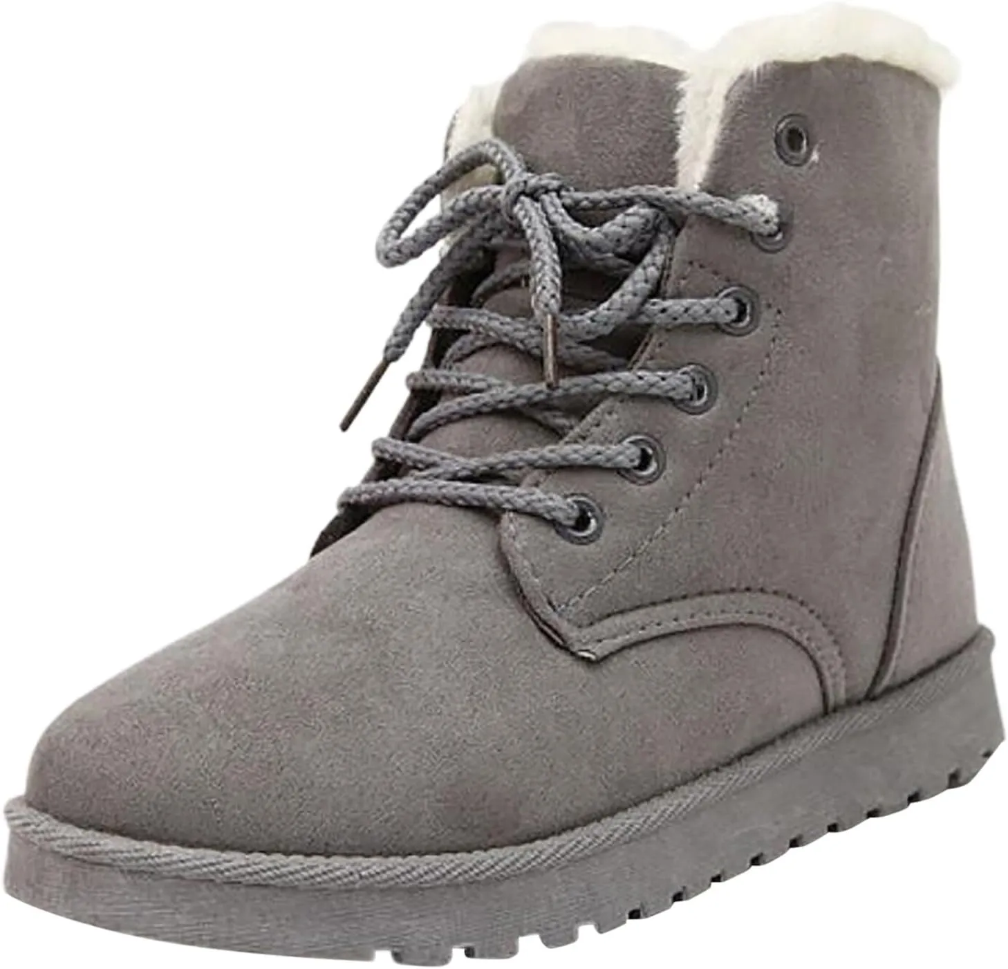 Snow Boots for Women Faux Furry Lined Ankle Booties Low Heel Suede Leather Lace Up Boots Casual Comfort Slip on Fall Winter Short Boots Side Zipper Wide Width Ladies Boots Women Booties