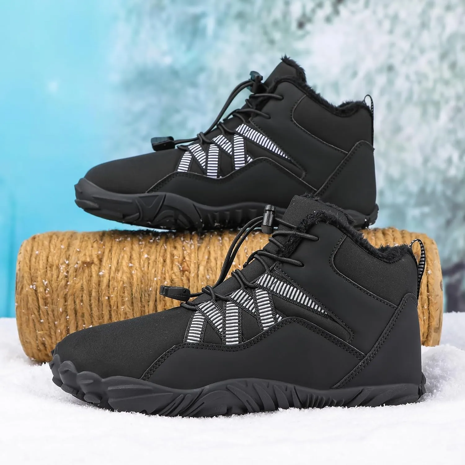 Snow Boots for Women&Men Winter Boots Barefoot Women's Men's Warm Faux Fur Lined Waterproof Snow Sneakers Wide Toe Box Zero Drop Ankle Booties Slip On Minimalist Barefoot Winter Casual Shoes