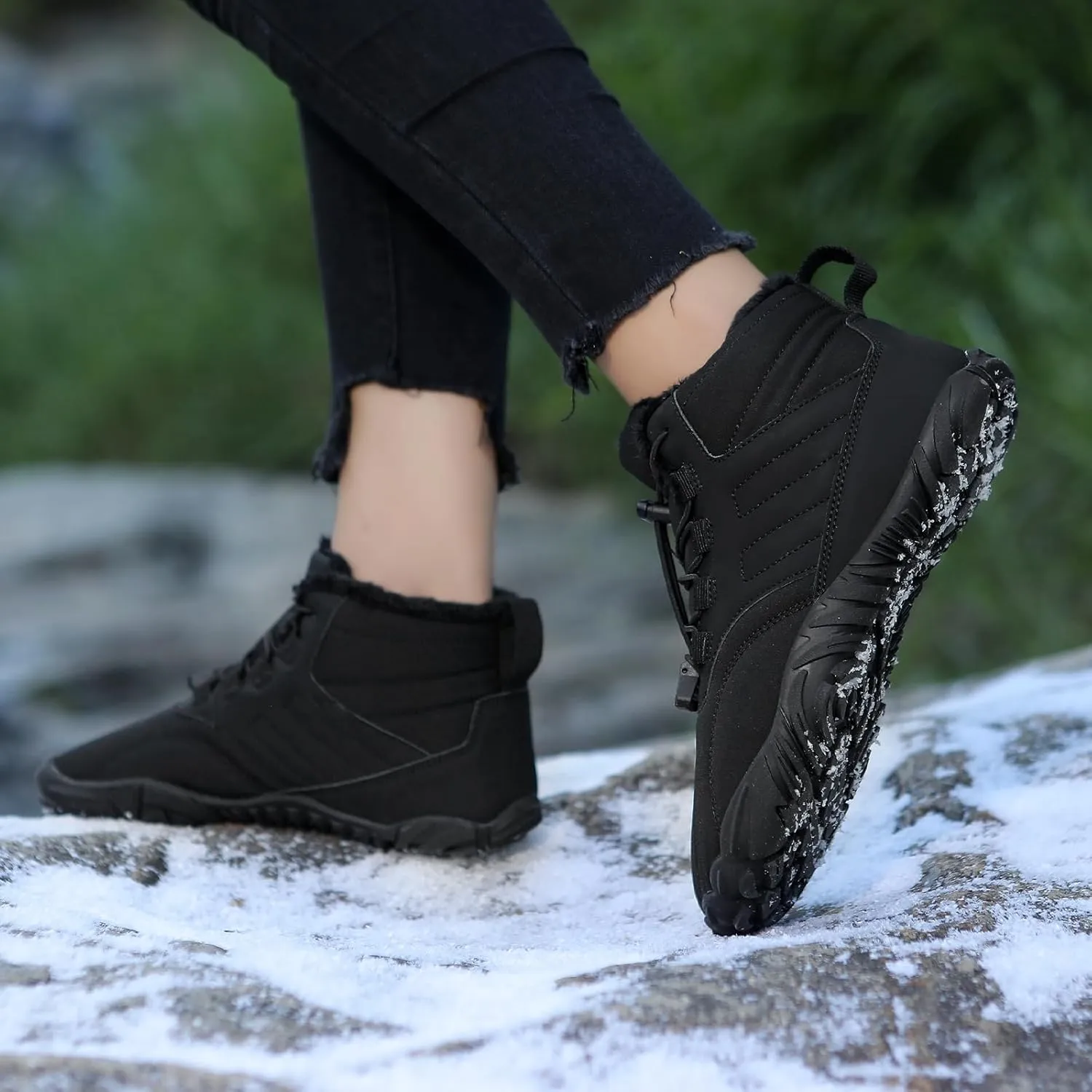 Snow Boots for Women&Men Winter Boots Barefoot Women's Men's Warm Faux Fur Lined Waterproof Snow Sneakers Wide Toe Box Zero Drop Ankle Booties Slip On Minimalist Barefoot Winter Casual Shoes