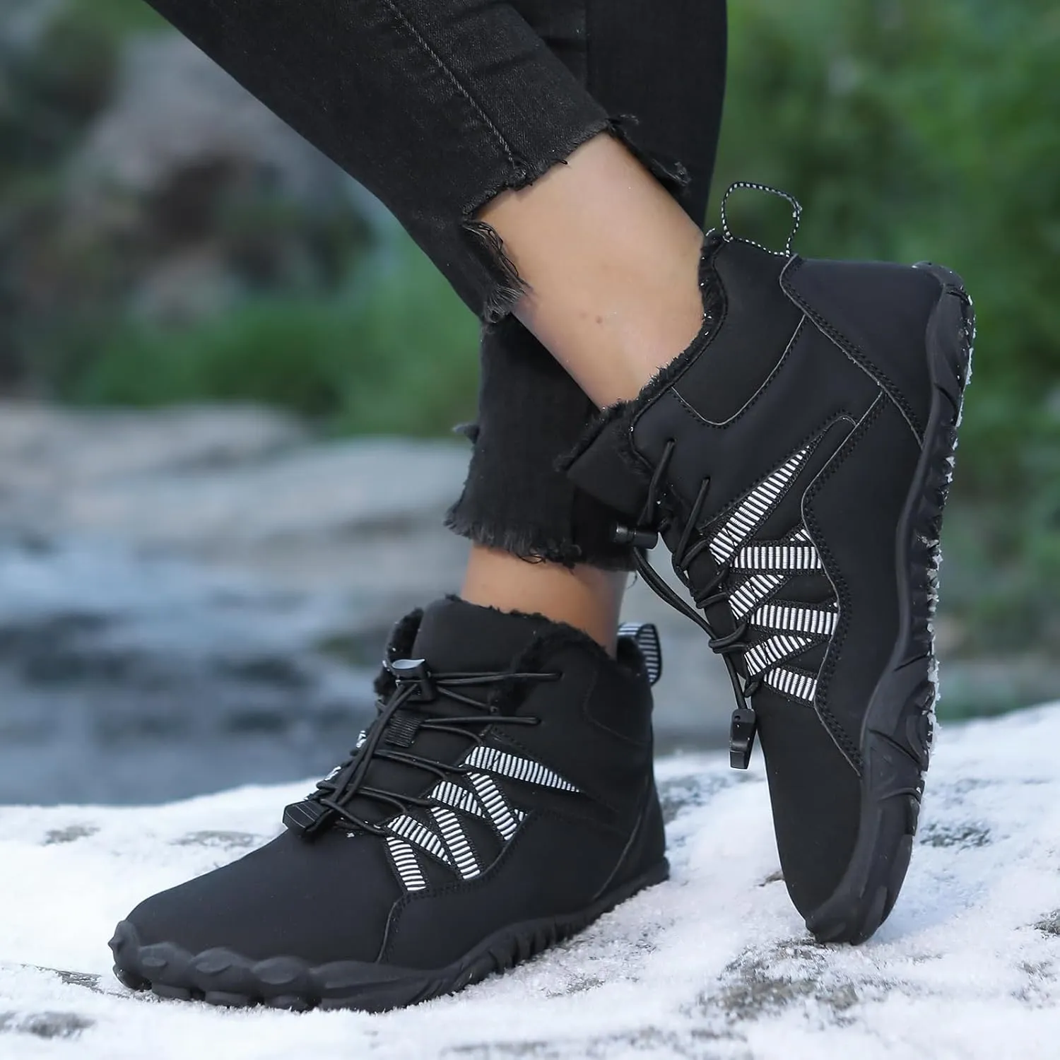 Snow Boots for Women&Men Winter Boots Barefoot Women's Men's Warm Faux Fur Lined Waterproof Snow Sneakers Wide Toe Box Zero Drop Ankle Booties Slip On Minimalist Barefoot Winter Casual Shoes