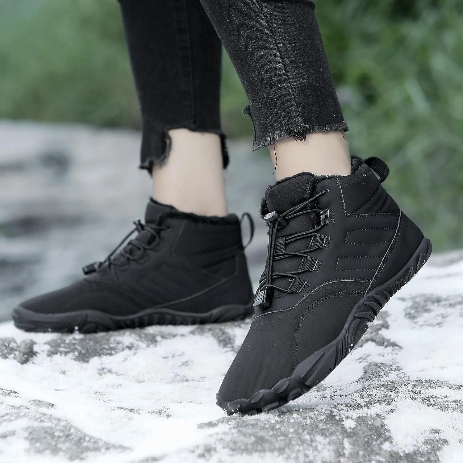 Snow Boots for Women&Men Winter Boots Barefoot Women's Men's Warm Faux Fur Lined Waterproof Snow Sneakers Wide Toe Box Zero Drop Ankle Booties Slip On Minimalist Barefoot Winter Casual Shoes
