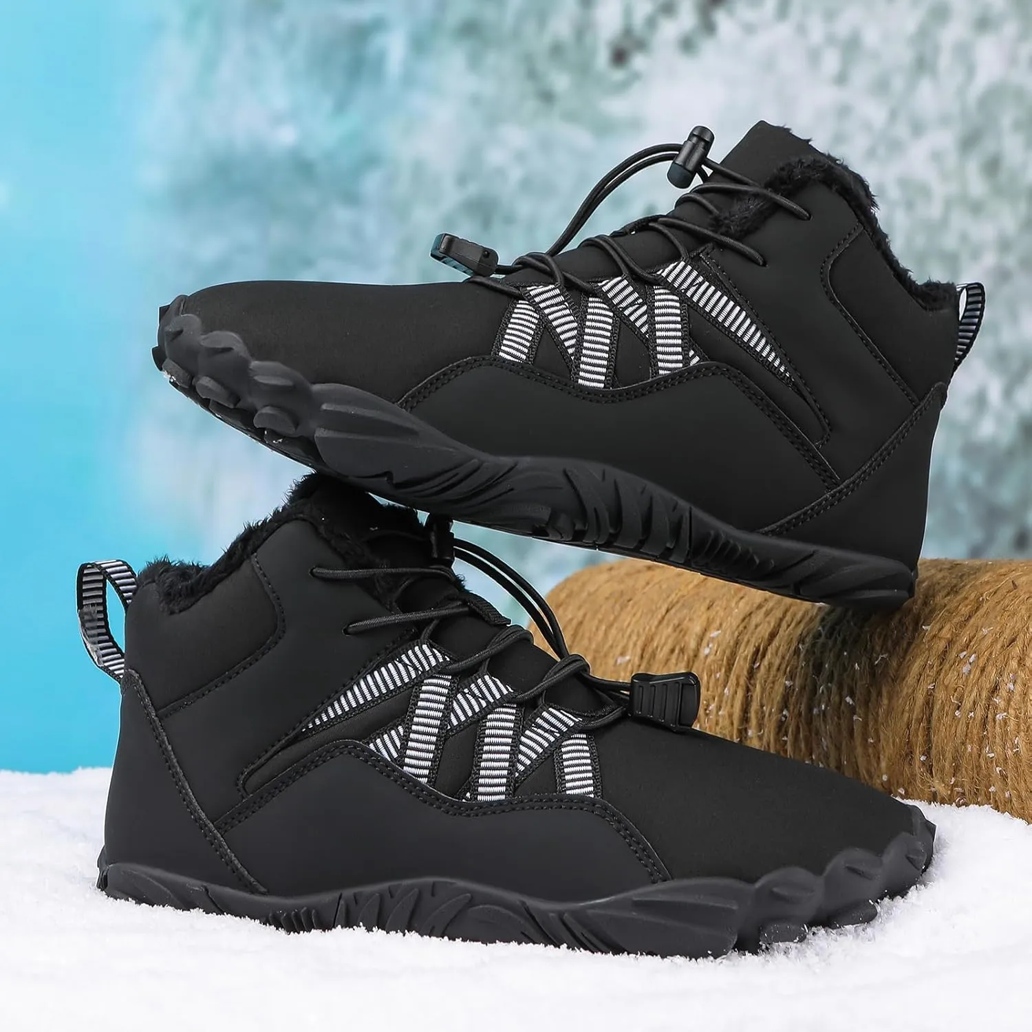 Snow Boots for Women&Men Winter Boots Barefoot Women's Men's Warm Faux Fur Lined Waterproof Snow Sneakers Wide Toe Box Zero Drop Ankle Booties Slip On Minimalist Barefoot Winter Casual Shoes