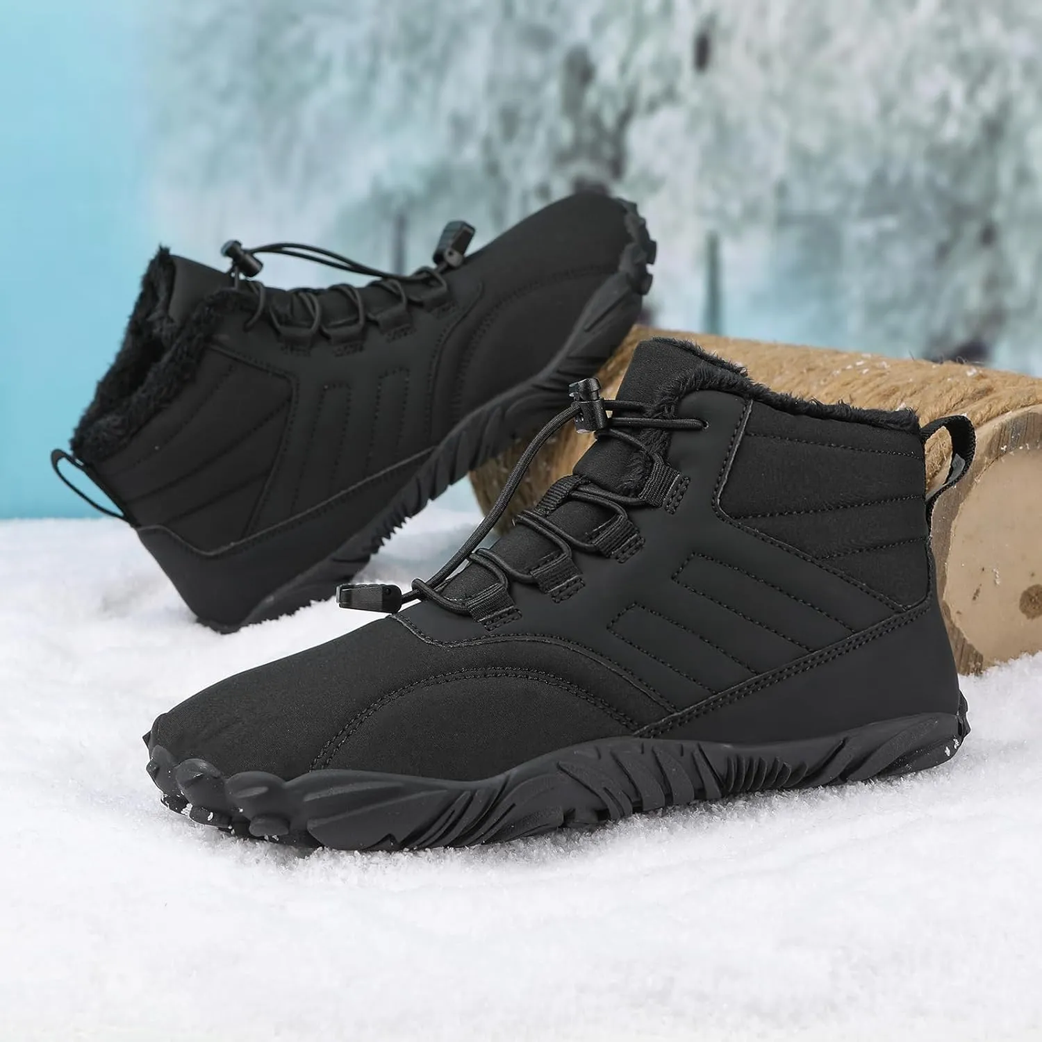 Snow Boots for Women&Men Winter Boots Barefoot Women's Men's Warm Faux Fur Lined Waterproof Snow Sneakers Wide Toe Box Zero Drop Ankle Booties Slip On Minimalist Barefoot Winter Casual Shoes