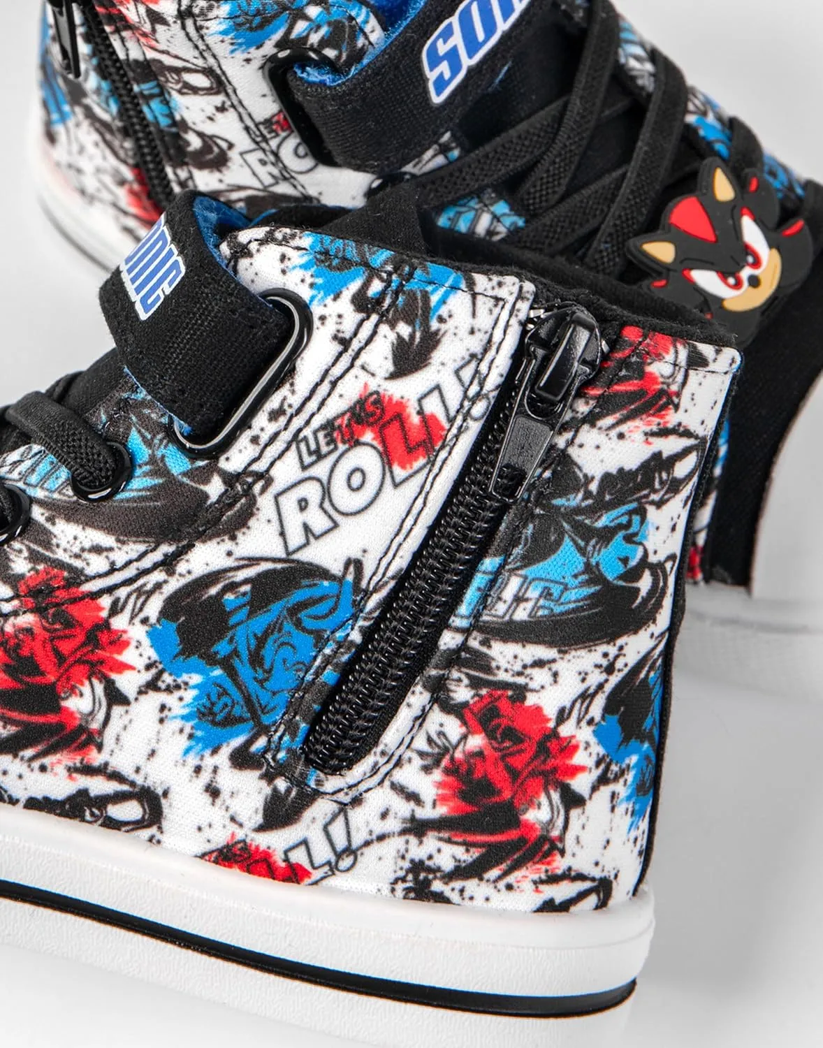 Sonic The Hedgehog Boys High-Top Trainers with Hook and Loop Strap | Shadow The Hedgehog Kids Black Blue Red Grafik Footwear