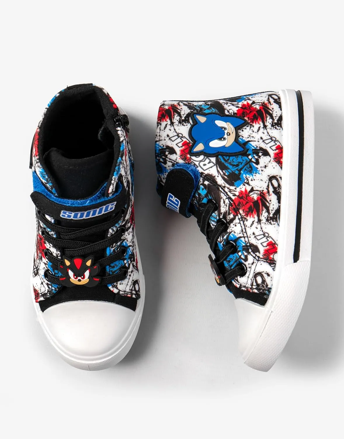 Sonic The Hedgehog Boys High-Top Trainers with Hook and Loop Strap | Shadow The Hedgehog Kids Black Blue Red Grafik Footwear