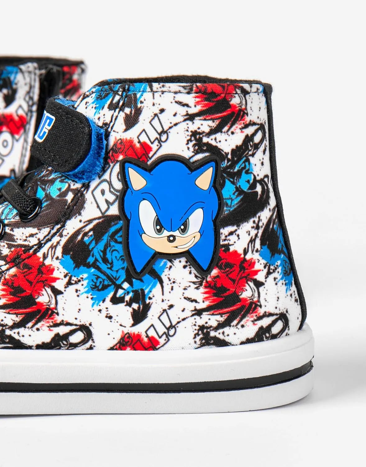 Sonic The Hedgehog Boys High-Top Trainers with Hook and Loop Strap | Shadow The Hedgehog Kids Black Blue Red Grafik Footwear