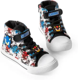 Sonic The Hedgehog Boys High-Top Trainers with Hook and Loop Strap | Shadow The Hedgehog Kids Black Blue Red Grafik Footwear