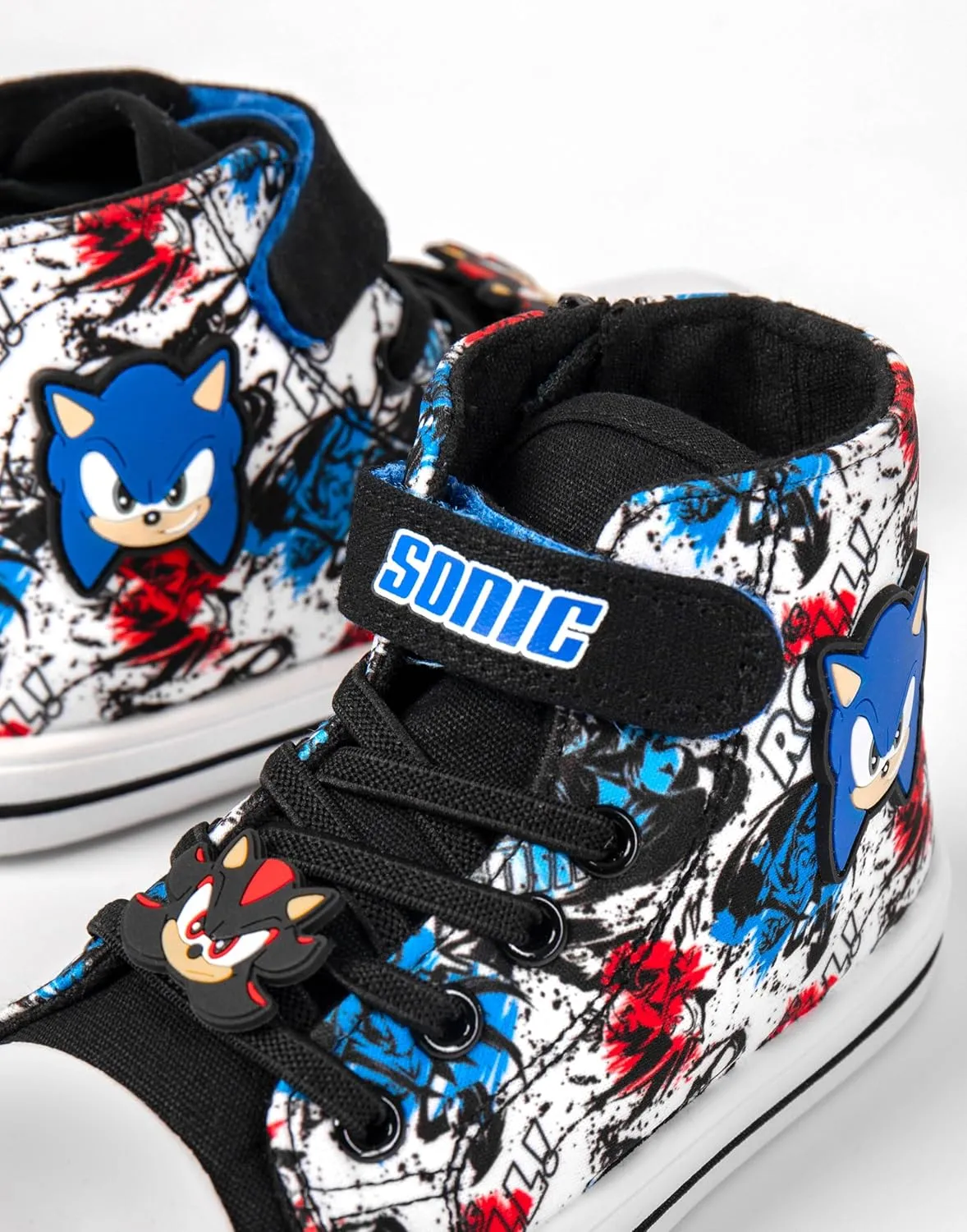 Sonic The Hedgehog Boys High-Top Trainers with Hook and Loop Strap | Shadow The Hedgehog Kids Black Blue Red Grafik Footwear