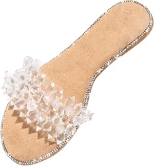 Studded Sandals for Women Flat Slippers Open Toe Comfy Beach Roman Shoes Flip Flop Clear Sandals
