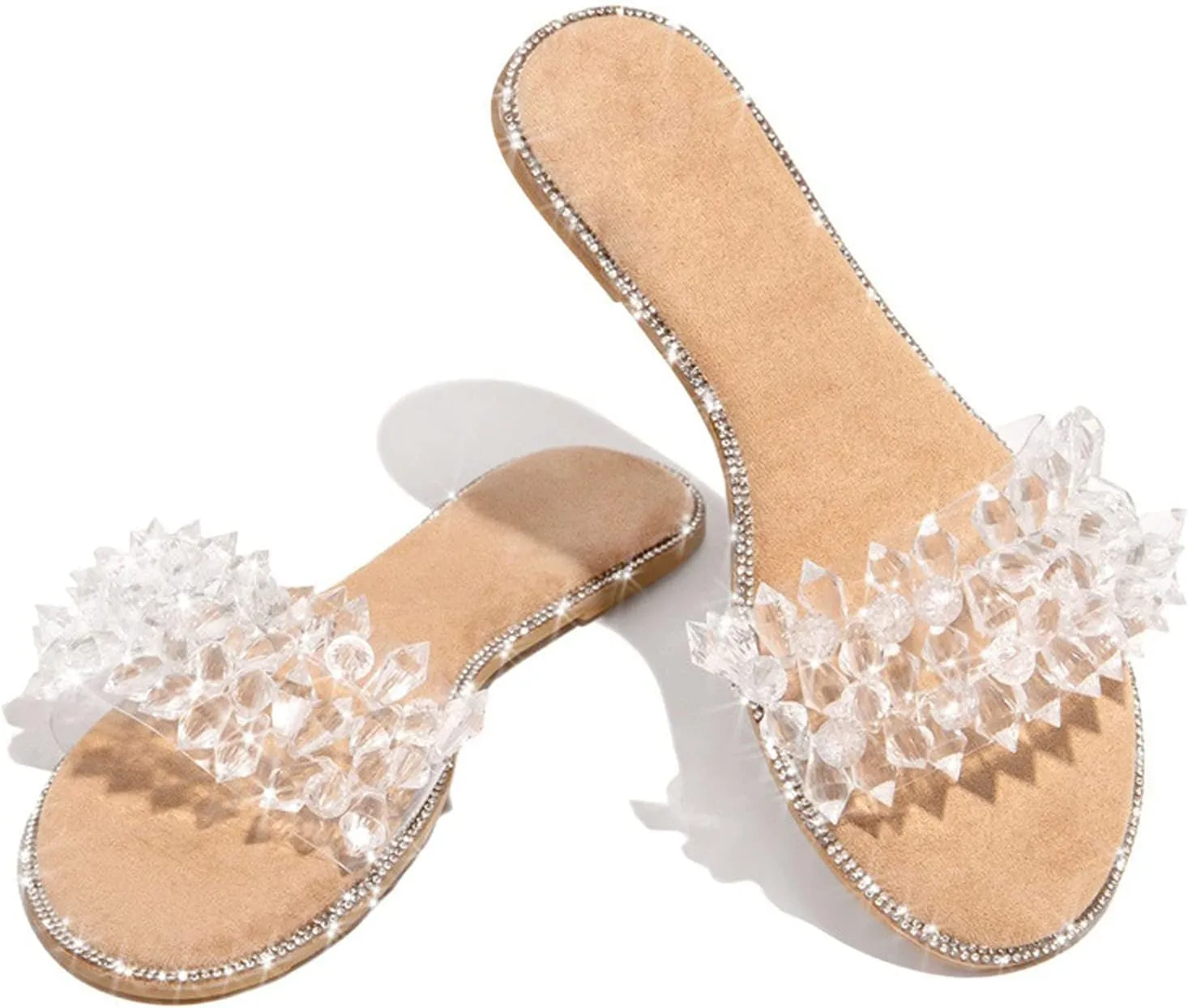 Studded Sandals for Women Flat Slippers Open Toe Comfy Beach Roman Shoes Flip Flop Clear Sandals