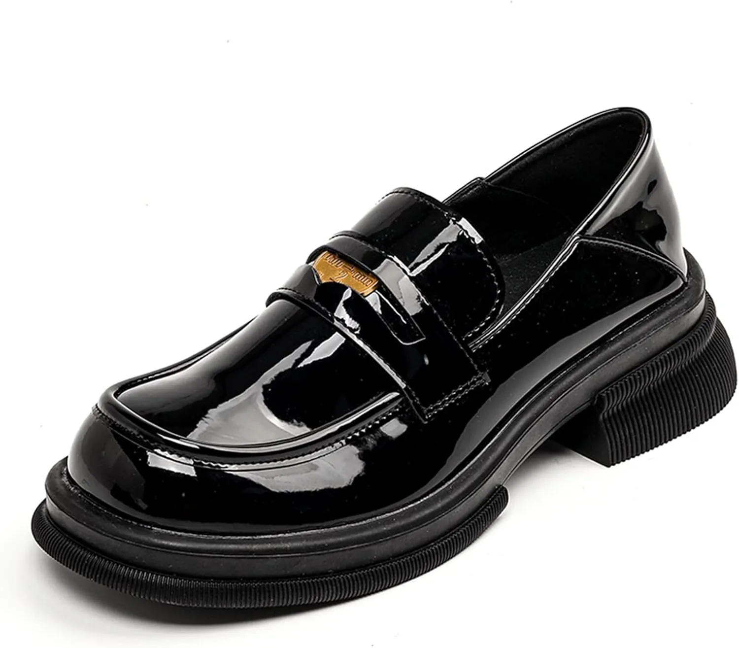 TNXZ Platform Black Loafers for Girl Slip-ons Square-Toe Chunky Peny Loafer Shoes Casual Fashion Work Dress Shoes
