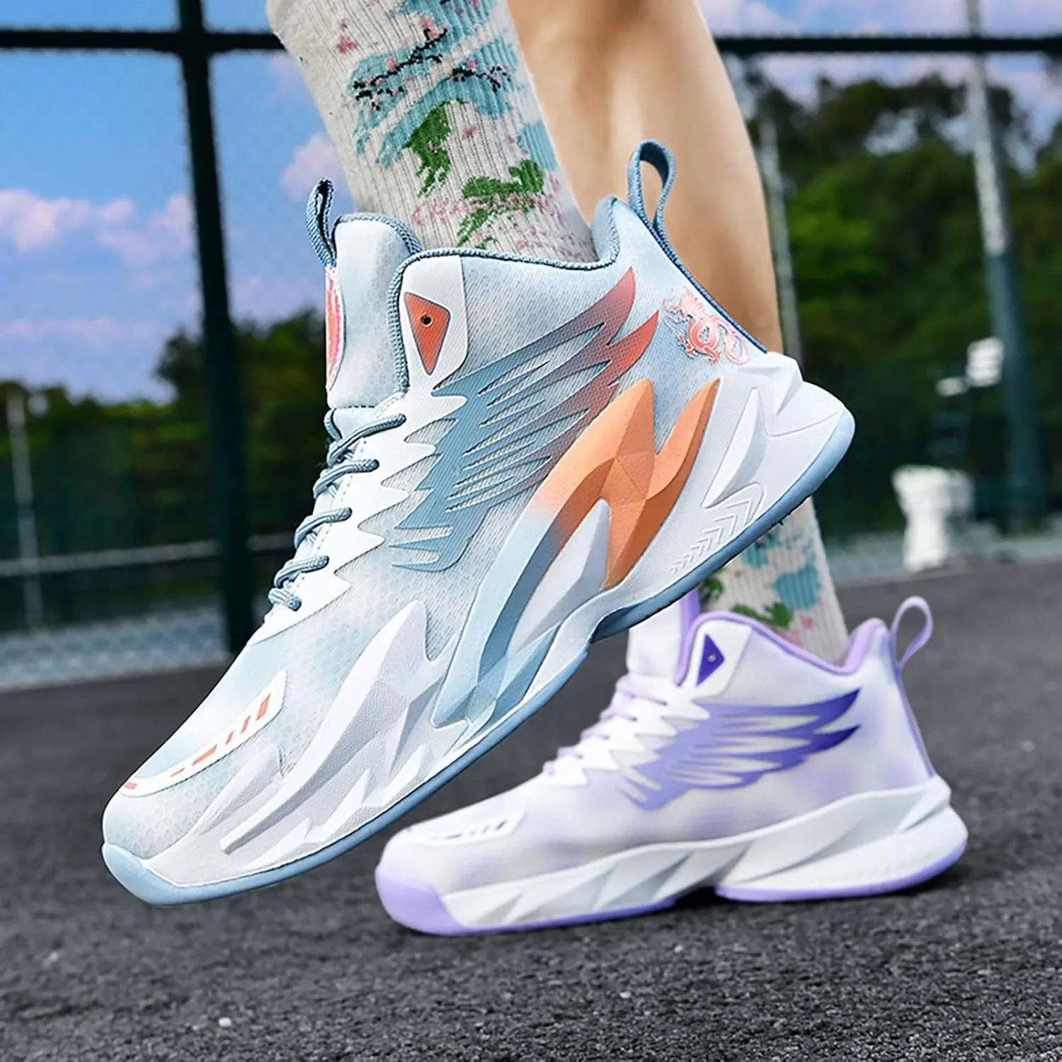 Unisex Basketball Shoes Anti Slip Wear-Resistant Breathable Fashionable Rubber Sole Training Boots