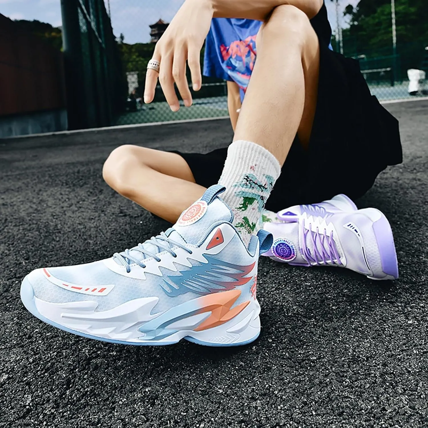Unisex Basketball Shoes Anti Slip Wear-Resistant Breathable Fashionable Rubber Sole Training Boots