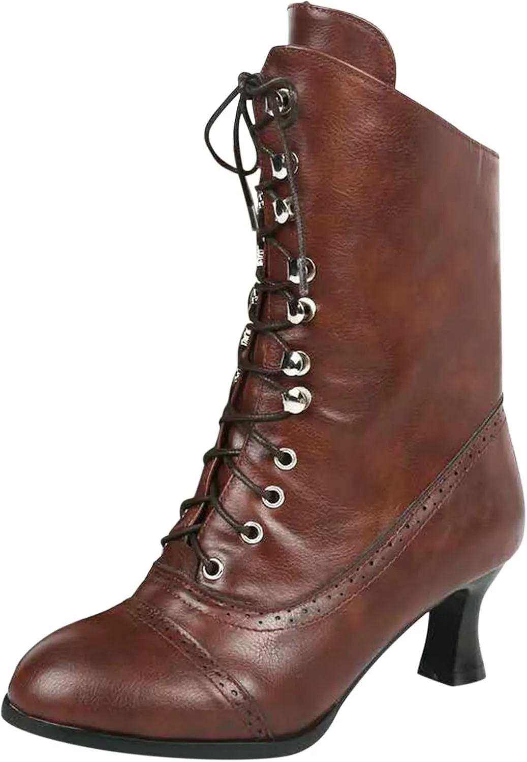 Victorian Boots for Women Vintage Boots 70s Lace up Ankle Boots Mid Heel Booties Heel Side Zippers Round Toe Costume Shoes