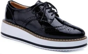 VOKLIN Women's Casual Platform Oxford Shoes Wingtip Lace Up Chunky Mid Heels Vintage Dress Wedge Oxfords