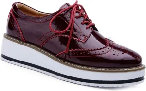 VOKLIN Women's Casual Platform Oxford Shoes Wingtip Lace Up Chunky Mid Heels Vintage Dress Wedge Oxfords