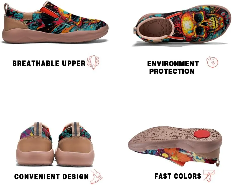 Walking Casual Loafers for Men Slip Ons Leather Shoes Lightweight Comfortable Art Painted Travel Sneaker