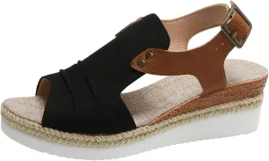 Wedges for Women Women's Ankle Strap Low Wedge Sandals Silver Wedges Summer Outdoor Camping Walking Beach Sandals