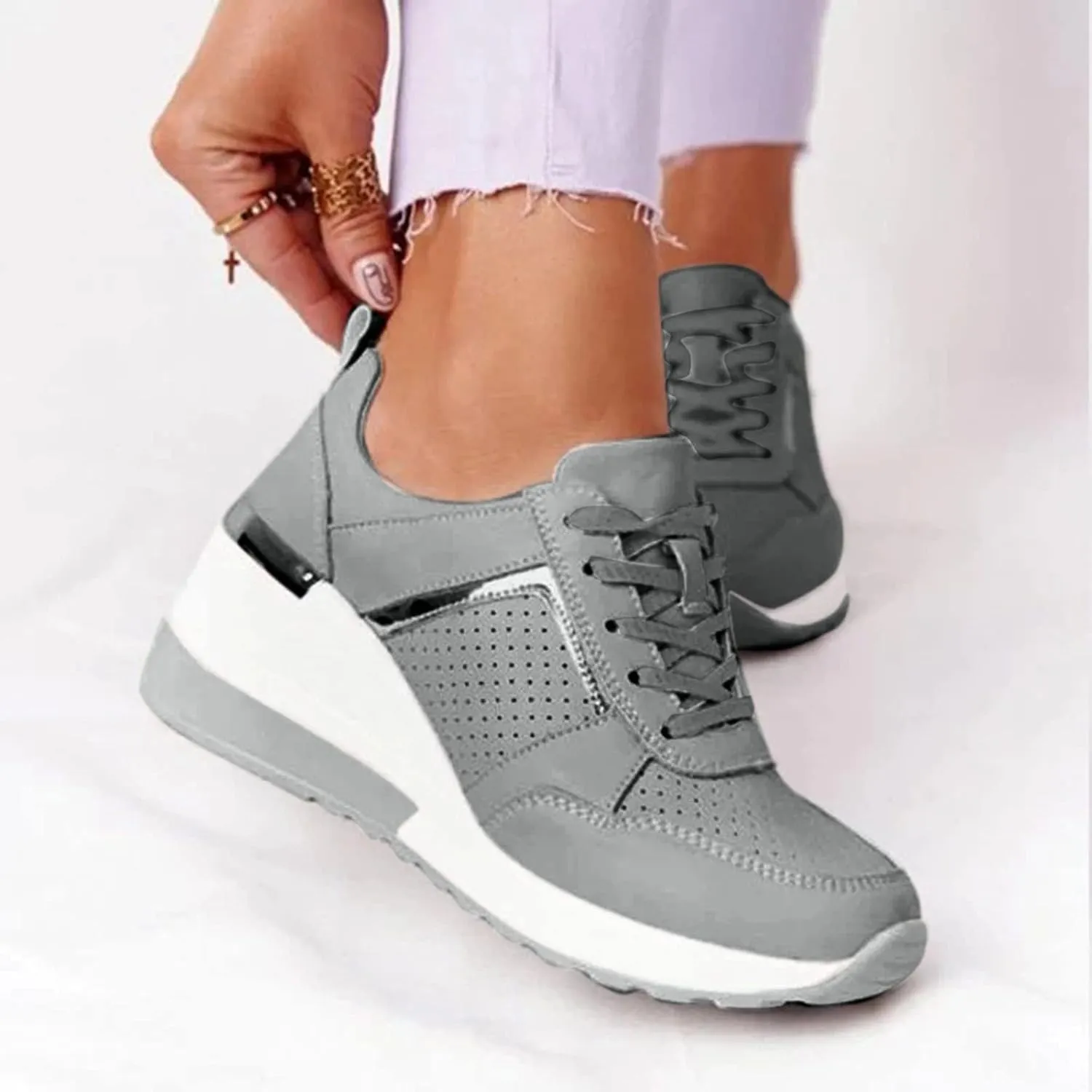 White Wide Width Casual Sneakers Women Cute Black Shoes for Women Womens Casual Shoes Slip On Loafers Silver Wedge Sneakers for Women Dressy Zapatos De Mujer CóModos Bajos para Fiesta Cerrados