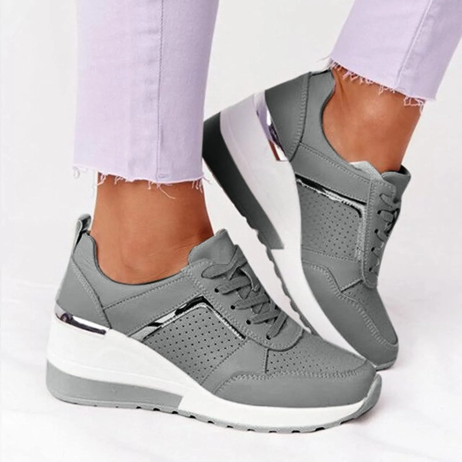 White Wide Width Casual Sneakers Women Cute Black Shoes for Women Womens Casual Shoes Slip On Loafers Silver Wedge Sneakers for Women Dressy Zapatos De Mujer CóModos Bajos para Fiesta Cerrados