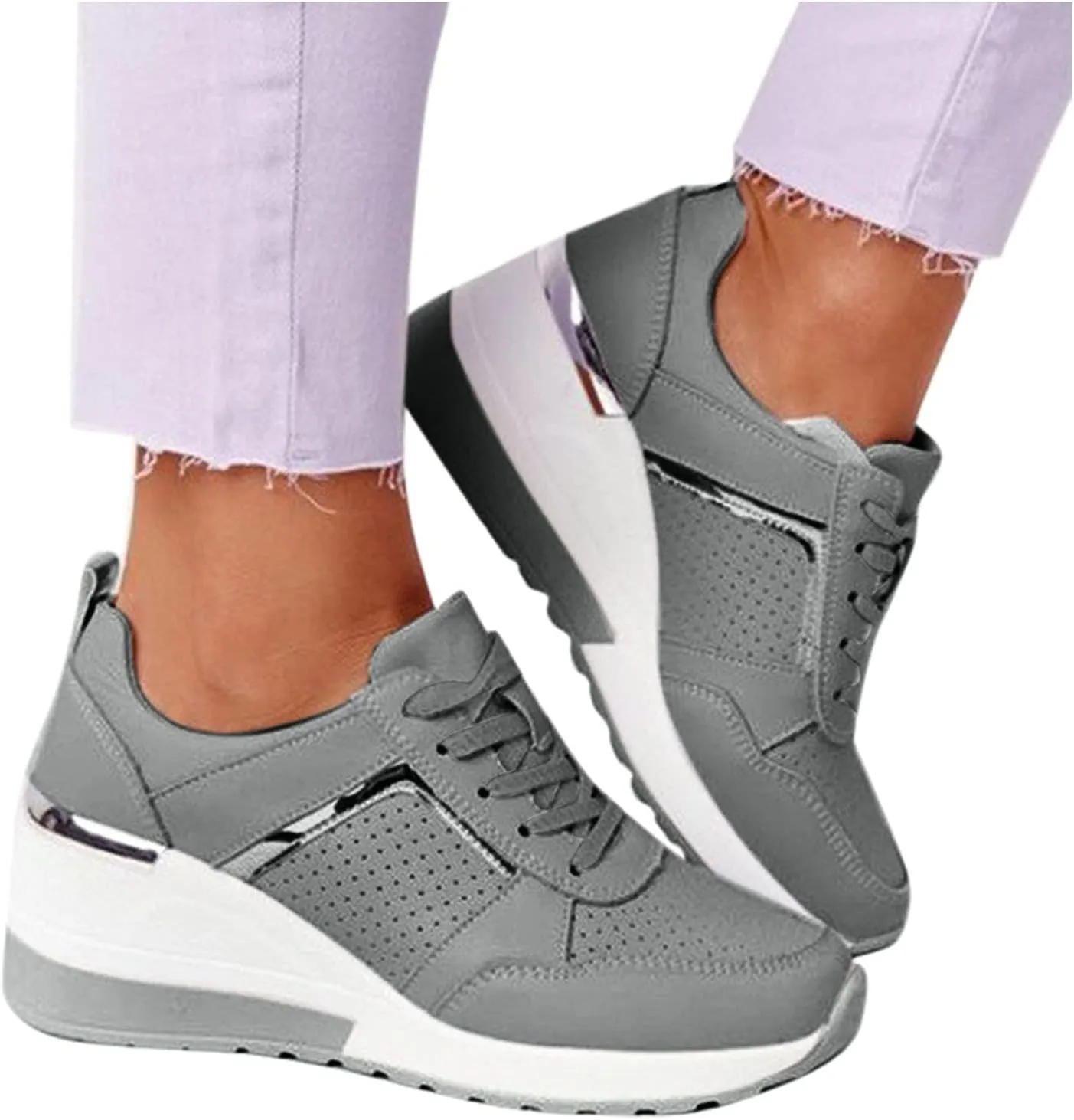 White Wide Width Casual Sneakers Women Cute Black Shoes for Women Womens Casual Shoes Slip On Loafers Silver Wedge Sneakers for Women Dressy Zapatos De Mujer CóModos Bajos para Fiesta Cerrados