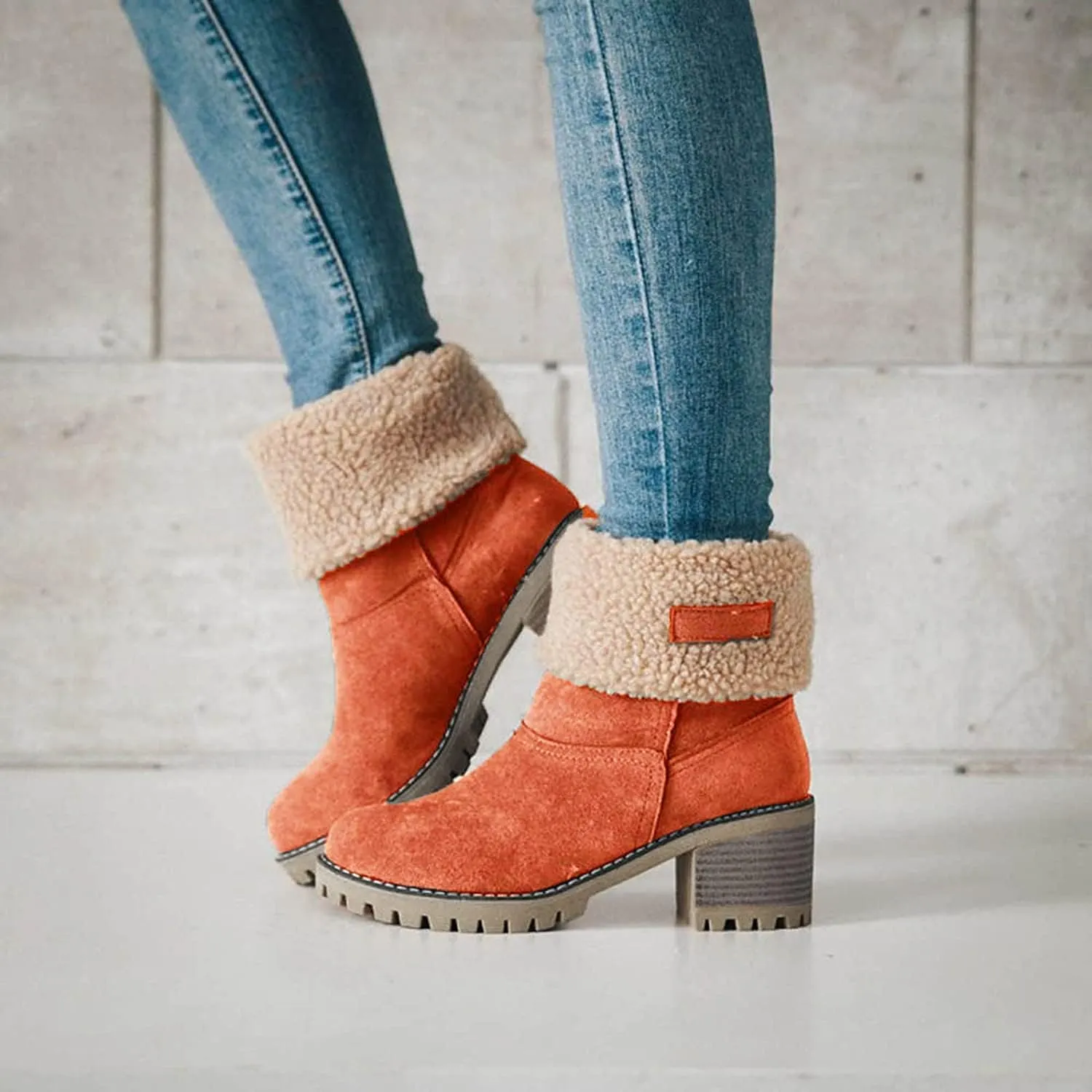 Winter Boots for Women, Comfortable Slip On Mid Chunky Heel Suede Warm Snow Ankle Boots Ladies Casual Casual Fashion Booties