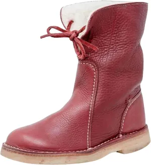 Winter Boots for Women Waterproof Leather Mid Calf Boots Warm Wool Lined Snow Shoes Flat Heel Lace Up Christmas Shoes