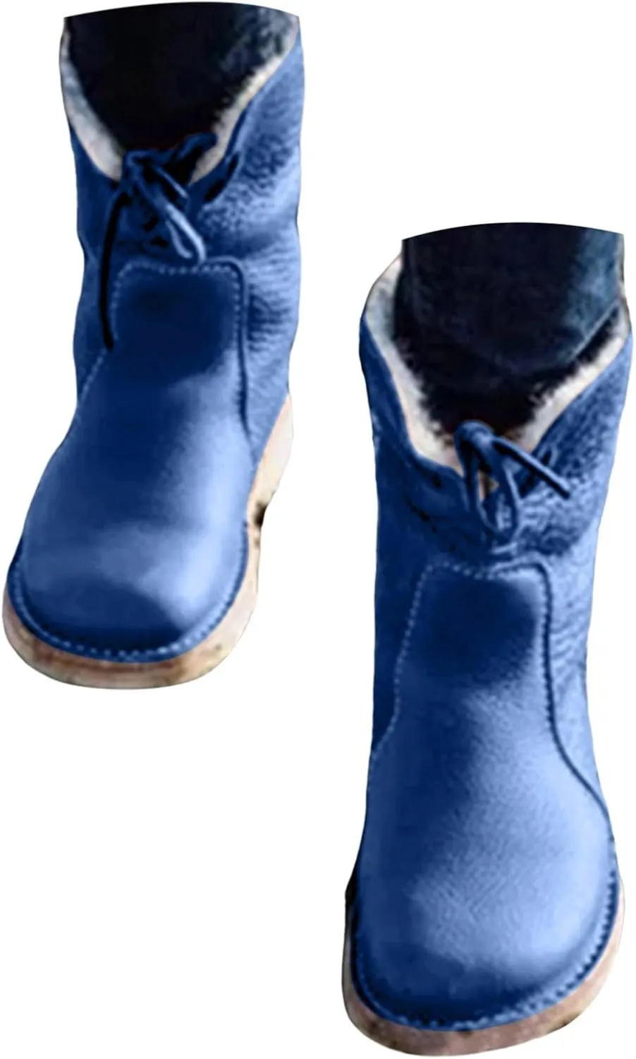Winter Boots for Women Waterproof Leather Mid Calf Boots Warm Wool Lined Snow Shoes Flat Heel Lace Up Christmas Shoes