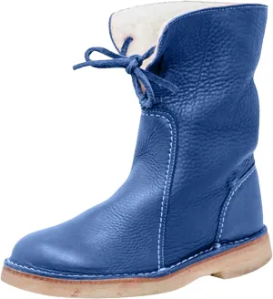 Winter Boots for Women Waterproof Leather Mid Calf Boots Warm Wool Lined Snow Shoes Flat Heel Lace Up Christmas Shoes