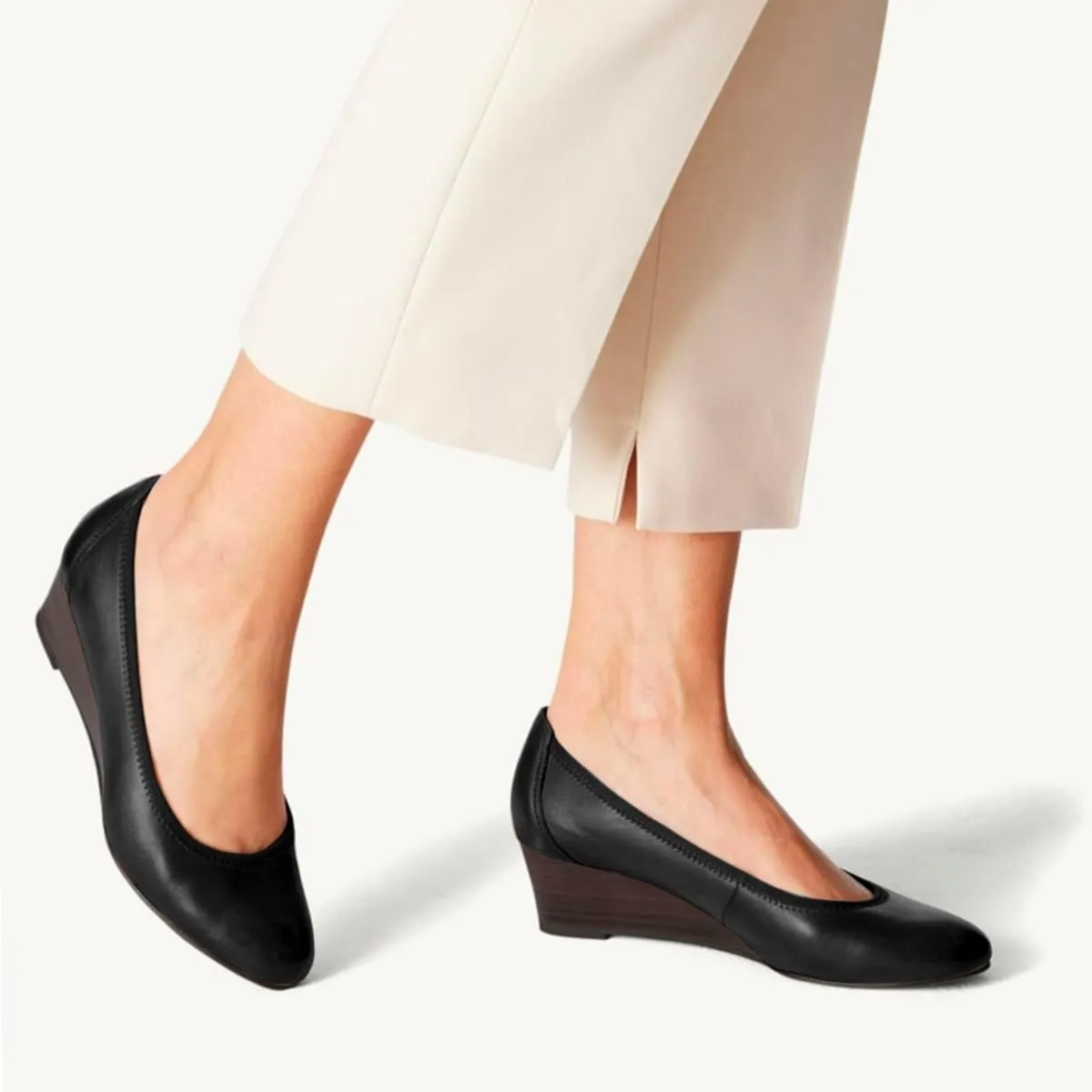Women Comfortable Wedge Pumps Low Heel Closed Almond Toe Slip On Wedge Sandals Two-Toned Matte Leather Dress Shoes Office Ladies Work Wedding Party Dance Shoe Formal Classic Fall 4-11 M US