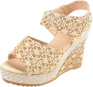 Women Espadrilles Wedges Sandals, Summer Open Toe with Tie Buckle Ankle Strap, Platform Wedge Heels, Floral Bowknot Comfy Dressy for Beach