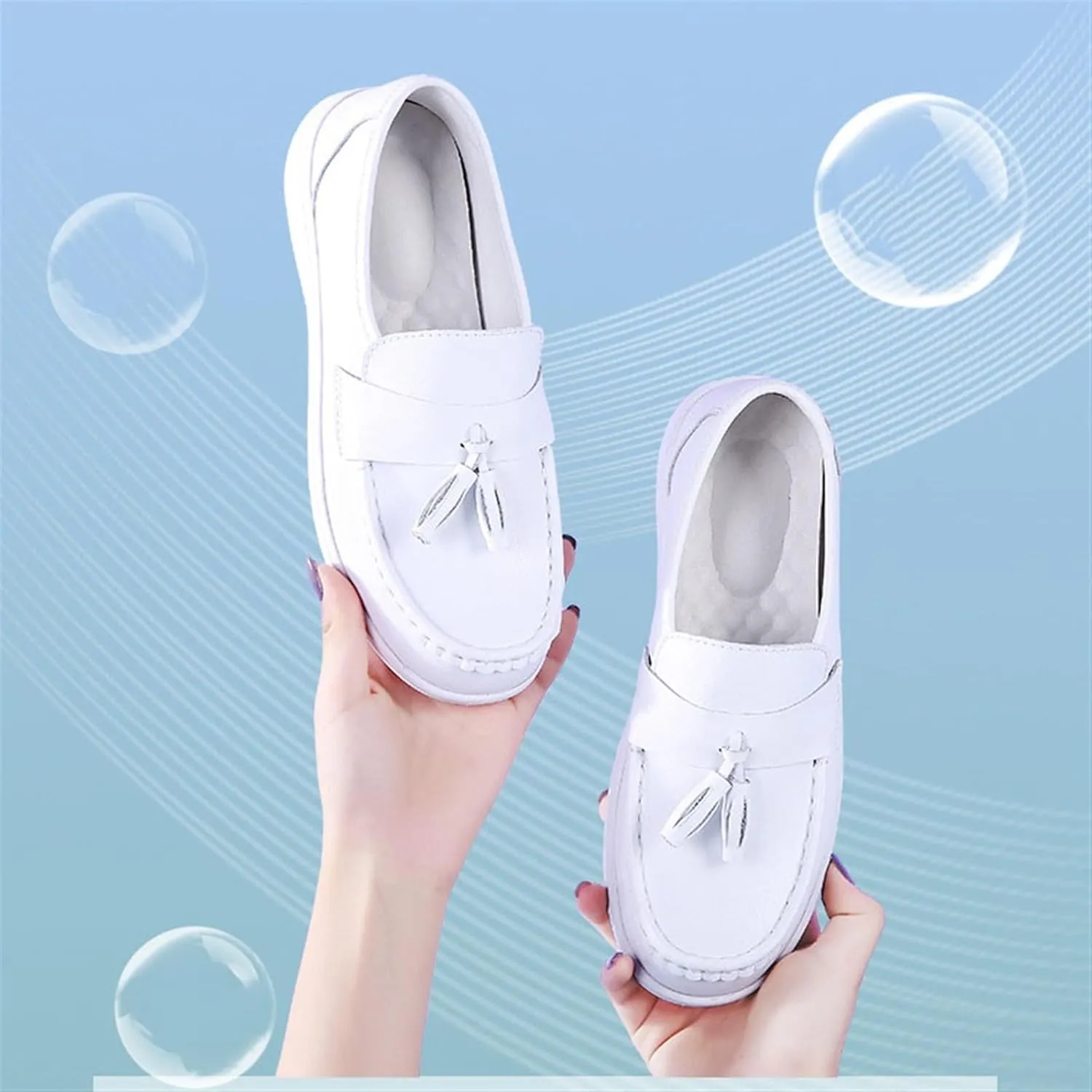 Women Fashionable Moccasins, White Breathable Slip-On Soft Bottom Nurse Working Shoes, Cute Casual Non-Slip Walking Driving Shoes, for Mother Day Birthday Anniversary