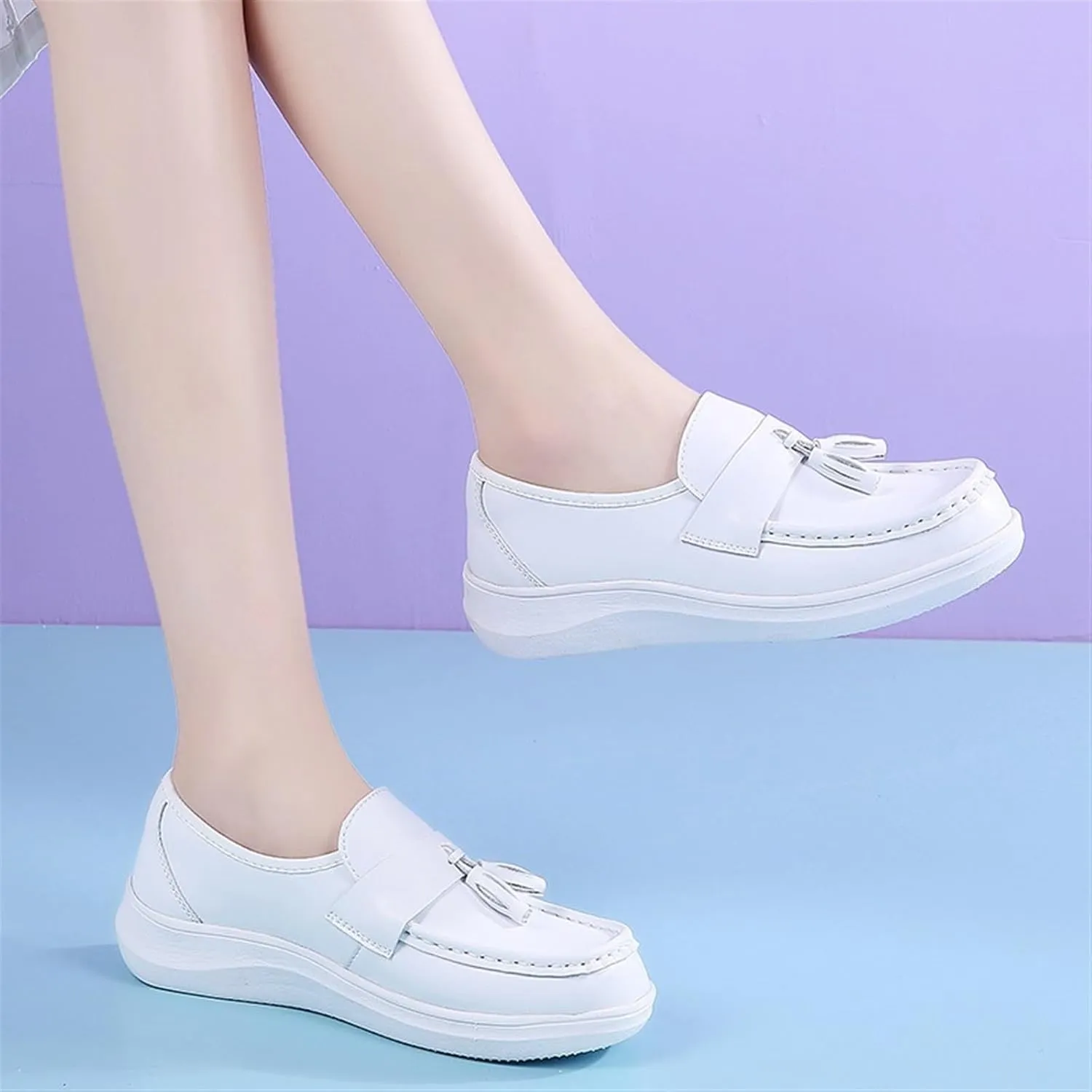 Women Fashionable Moccasins, White Breathable Slip-On Soft Bottom Nurse Working Shoes, Cute Casual Non-Slip Walking Driving Shoes, for Mother Day Birthday Anniversary