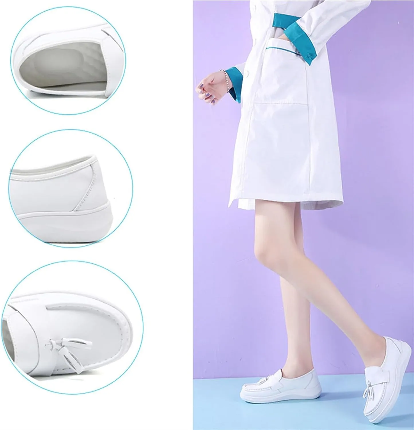 Women Fashionable Moccasins, White Breathable Slip-On Soft Bottom Nurse Working Shoes, Cute Casual Non-Slip Walking Driving Shoes, for Mother Day Birthday Anniversary