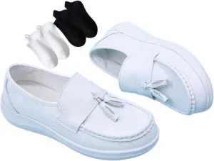 Women Fashionable Moccasins, White Breathable Slip-On Soft Bottom Nurse Working Shoes, Cute Casual Non-Slip Walking Driving Shoes, for Mother Day Birthday Anniversary