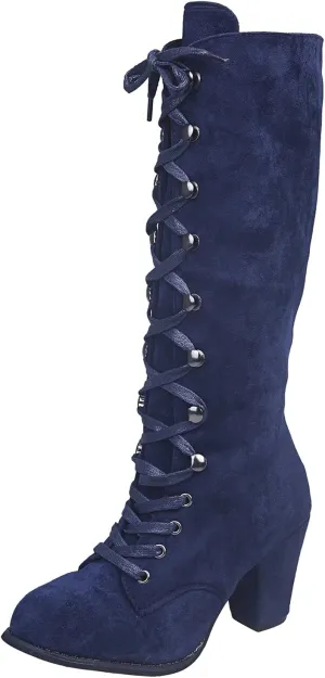 Women Knee High Chunky Heel Boots Casual Knee High Boots for Women Chunky Heel Lace up Pointed Toe Western Women Boot