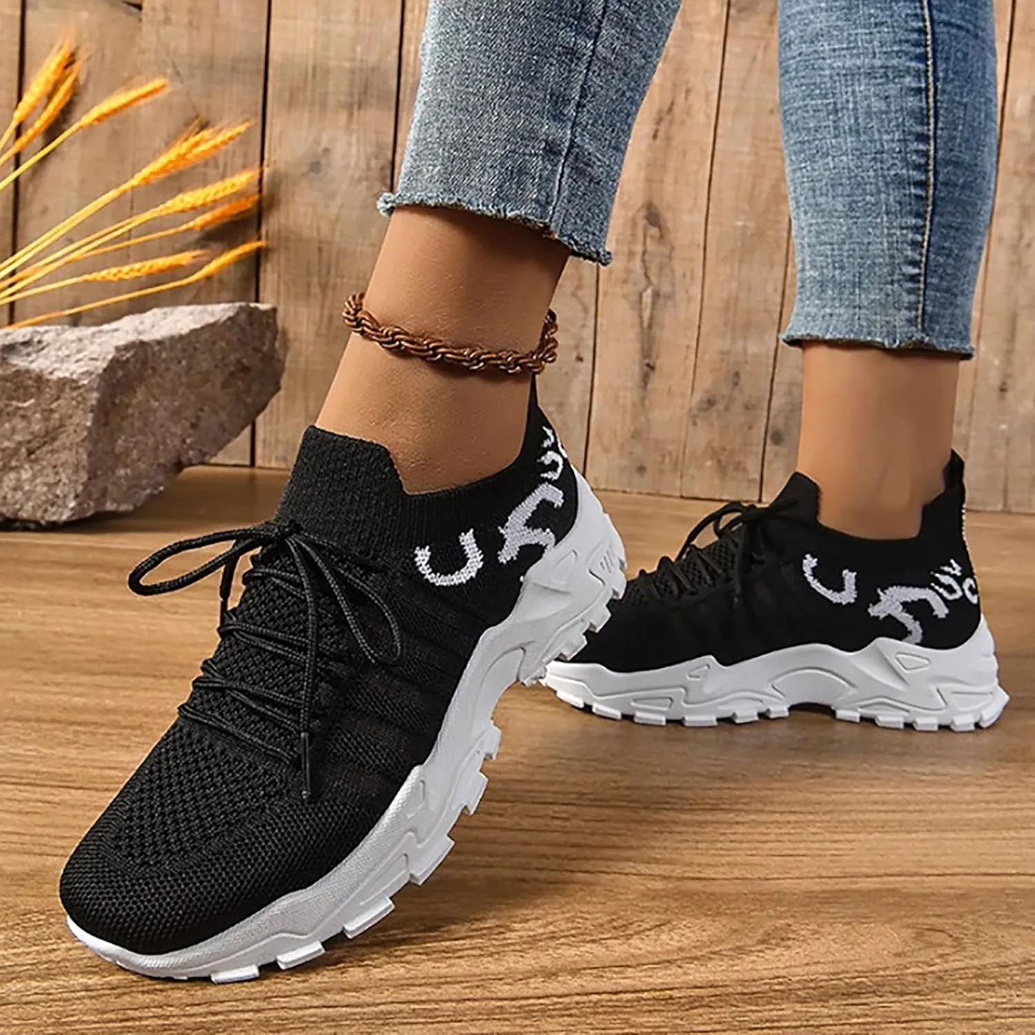 Women Trainer, Ladies Running Shoes Gym Athletic Sports Sneakers Casual Breathable Walking Jogging Shoe Lace up Flat