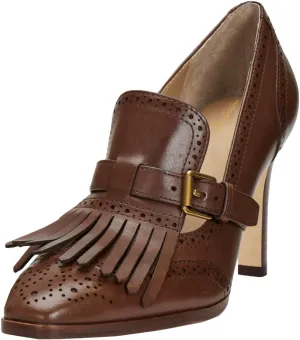 Women Vintage Chunky High Heel Fringed Loafers Pumps Closed Square Toe Slip On Oxford Shoes Wingtip 3 Inch Block Heels Matte Buckled Strap Work Loafer Office Ladies Dressy Formal 4-11 M US
