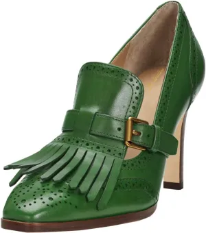 Women Vintage Chunky High Heel Fringed Loafers Pumps Closed Square Toe Slip On Oxford Shoes Wingtip 3 Inch Block Heels Matte Buckled Strap Work Loafer Office Ladies Dressy Formal 4-11 M US