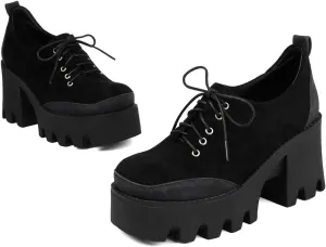 Women Vintage Chunky Platform Loafers Shoes Square Closed Toe Lace Up Wedge Loafers Pumps Rainbow High Block Heel Oxford Loafers Multicolored Nubuck Suede Lug Sole Work Club Chic 6-10 M US