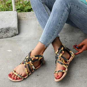 Women's Ankle Strap Flat Sandals Summer Dressy Strappy Gladiator Back Zipper Wide Width Open Toe Comfortable Flats Sandal Low Heel Lightweight Breathable Dress Travel Beach Shoes Walking Wedding Shoe