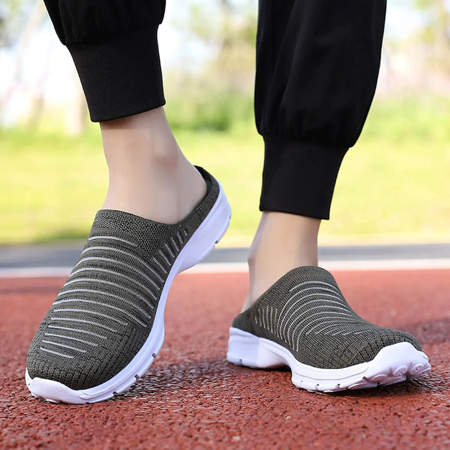 Womens Backless Sneakers Mesh Slip-on Mule Shoes Slip On Shoes Women Wide Width Shoes Casual Slip On Sneakers Brown Tennis Shoe Cross Trainer Shoe